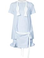 Sacai - Short Striped Dress With Tie - Women - Cotton/polyester - 1, Women's, Blue, Cotton/polyester