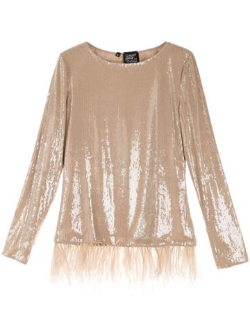 Alison Brett Feather-embellished Sequined Top - Brown