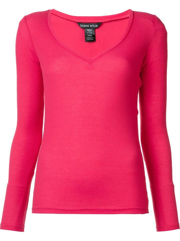 Thomas Wylde 'satisfaction' V-neck Top, Women's, Size: Large, Pink/purple, Polyester/rayon