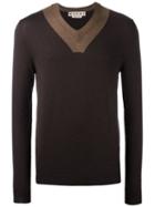 Marni Contrast V-neck Jumper, Men's, Size: 48, Brown, Virgin Wool