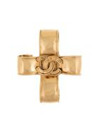 Chanel Vintage Cross Motif Brooch - Gold