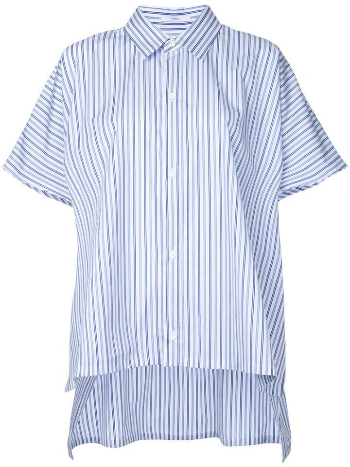 Astraet - Striped Shortsleeved Shirt - Women - Cotton - One Size, White, Cotton