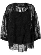Noon By Noor Burnout Floral Relaxed Henley Neck Ruched Blouse - Black