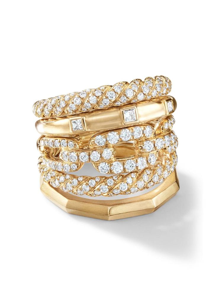 David Yurman 18kt Yellow Gold Stax Diamond Five Row Ring - 88adi