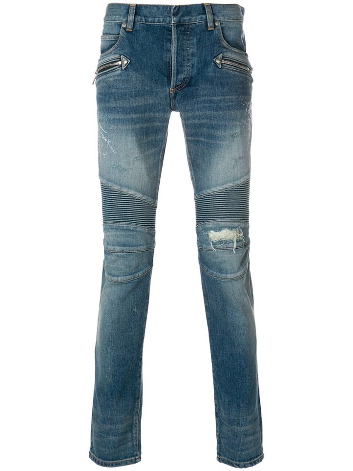 Balmain Biker Denim Jeans - Blue