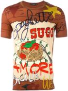 Dolce & Gabbana Spaghetti Print T-shirt, Men's, Size: 46, Brown, Cotton