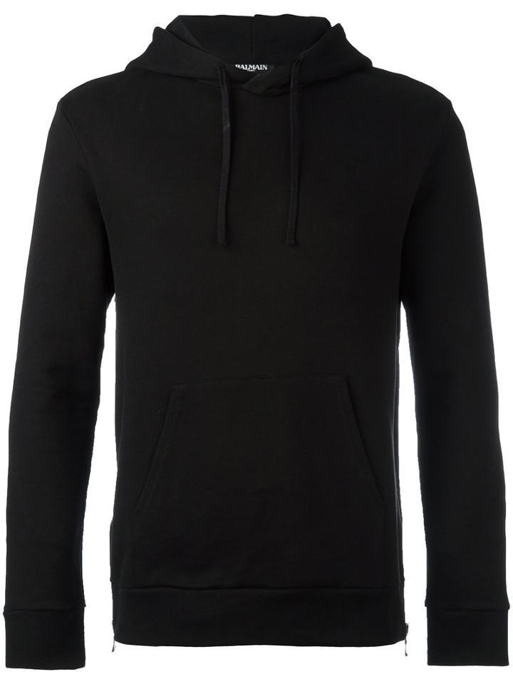 Balmain Zip Detail Hoodie, Men's, Size: Medium, Black, Cotton