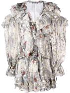 Alexander Mcqueen Rose Frill Mini Dress - Grey