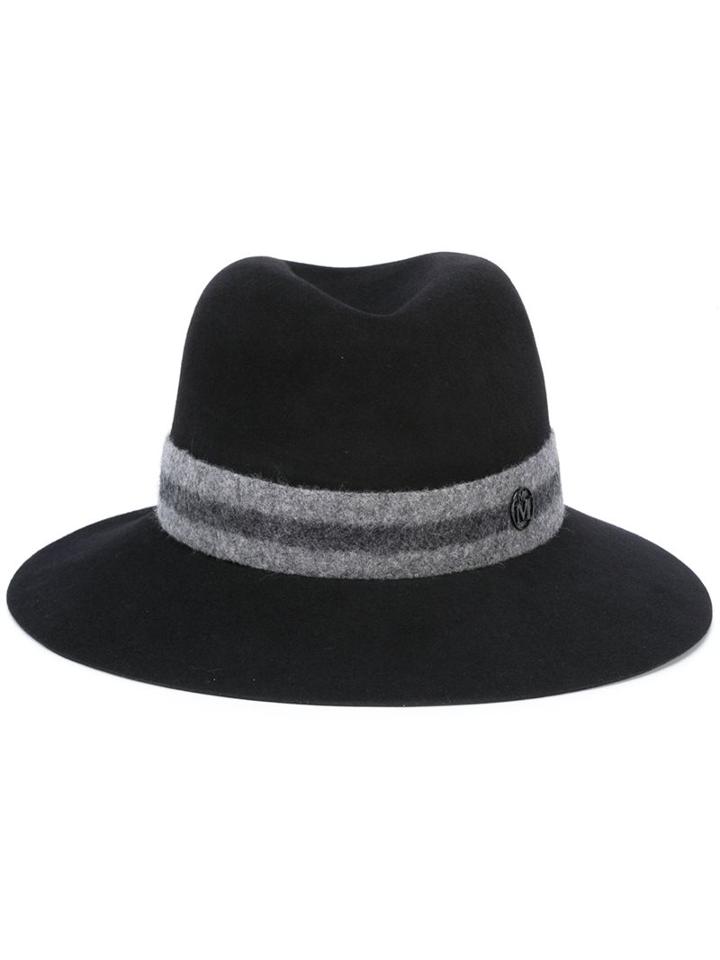 Maison Michel Strap Detailing Fedora Hat, Women's, Size: Medium, Blue, Rabbit Fur Felt