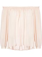 Nicole Miller - Off Shoulder Blouse - Women - Silk - S, Pink/purple, Silk