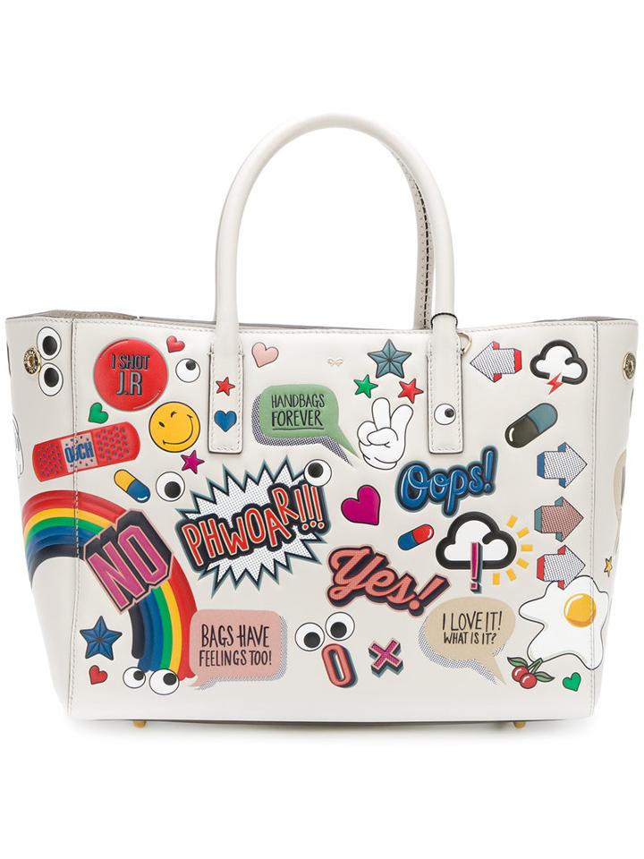 Anya Hindmarch - Circus Stickers Tote - Women - Bos Taurus - One Size, White, Bos Taurus