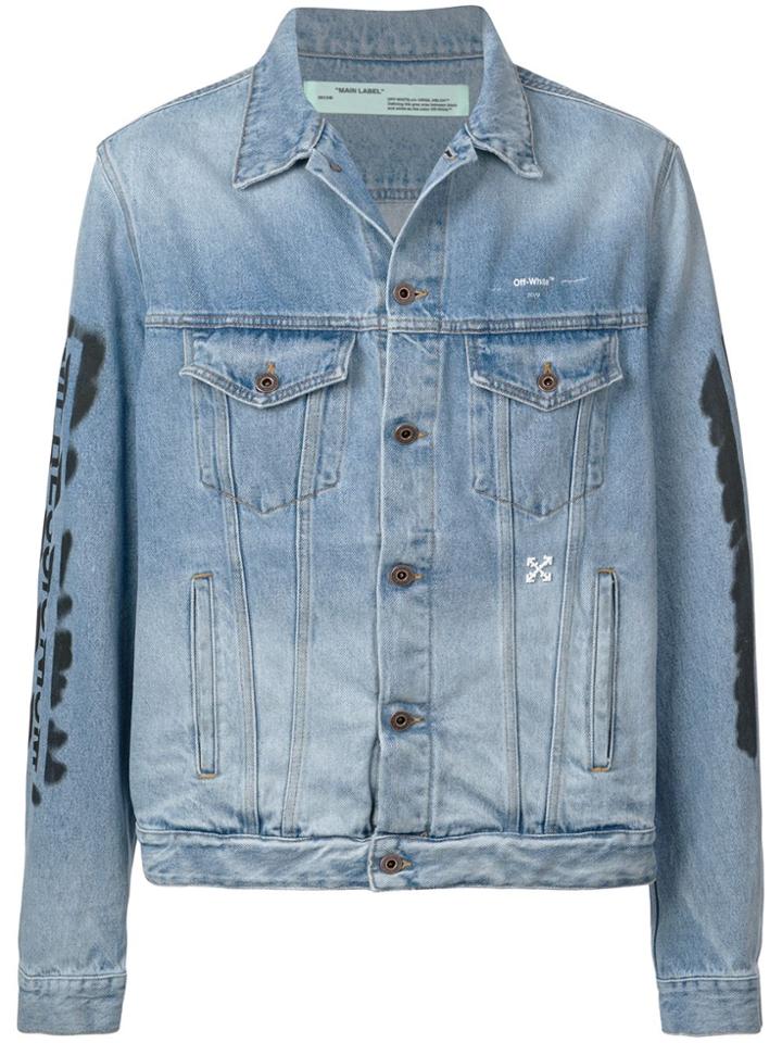 Off-white Stonewashed Printed Denim Jacket - Blue