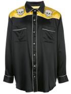 Lost Daze Embroidered Skull Silk Shirt - Black