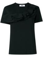 Msgm Ruffled Detail T-shirt, Women's, Size: Medium, Black, Cotton