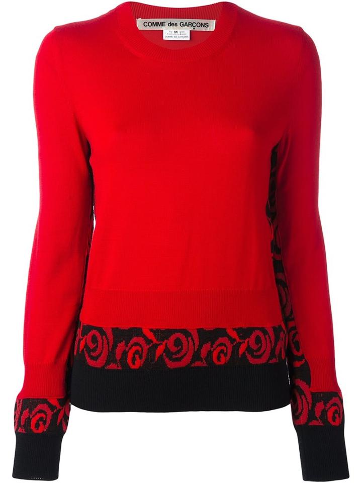 Comme Des Garçons Rose Print Detail Jumper, Women's, Size: Large, Red, Wool