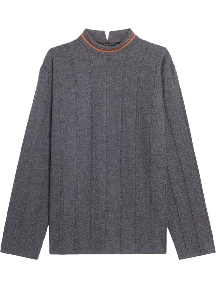 Mackintosh 0003 Grey & Orange Cotton Blend V-neck Sweater