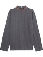 Mackintosh 0003 Grey & Orange Cotton Blend V-neck Sweater