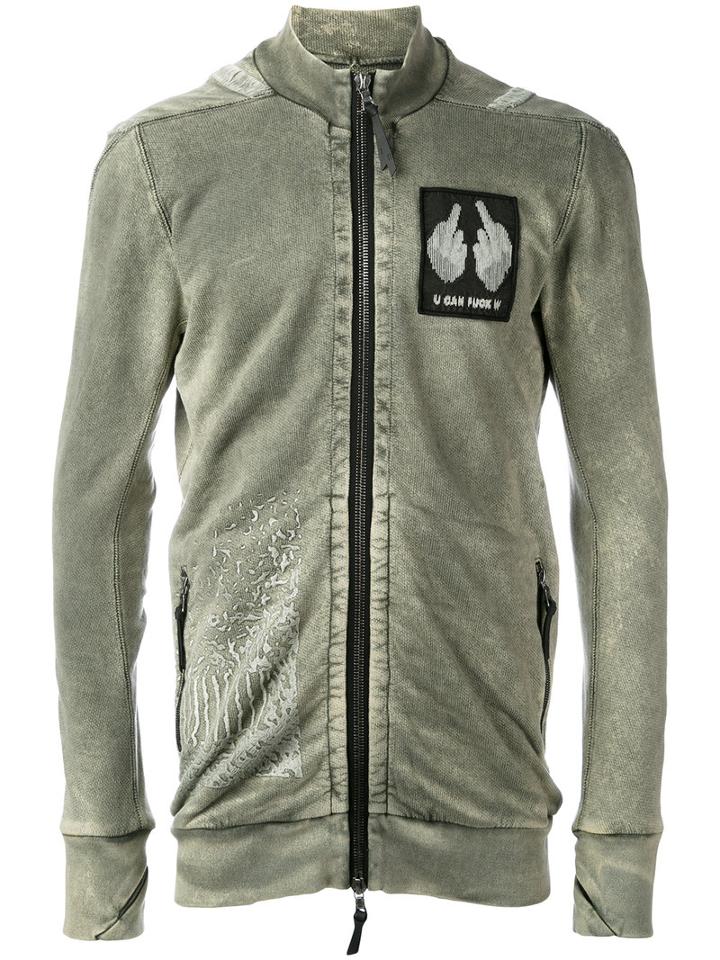 11 By Boris Bidjan Saberi - Distressed Patch Sweatshirt - Men - Cotton - L, Green, Cotton