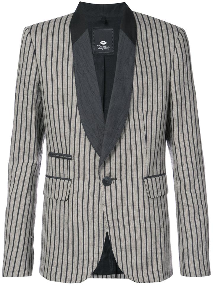 Tom Rebl Striped Shawl Collar Blazer - Brown