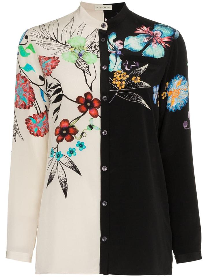 Etro Two-tone Floral Print Shirt - Black