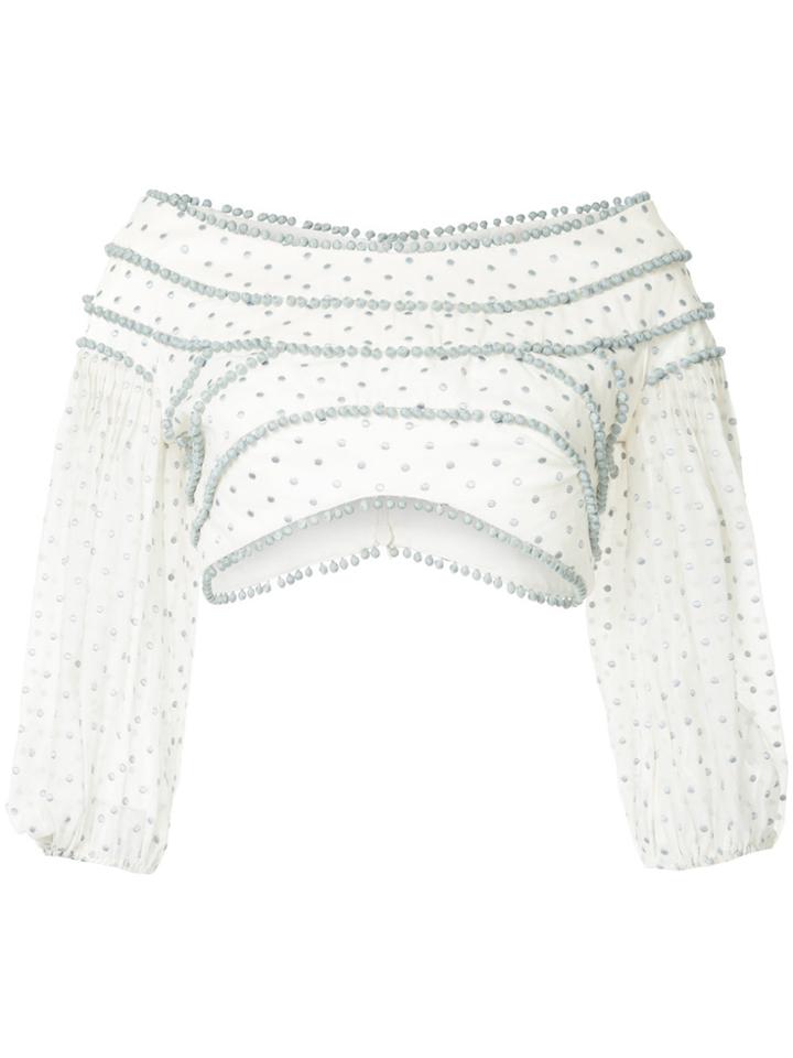 Zimmermann Cropped Polka Dotted Top - White