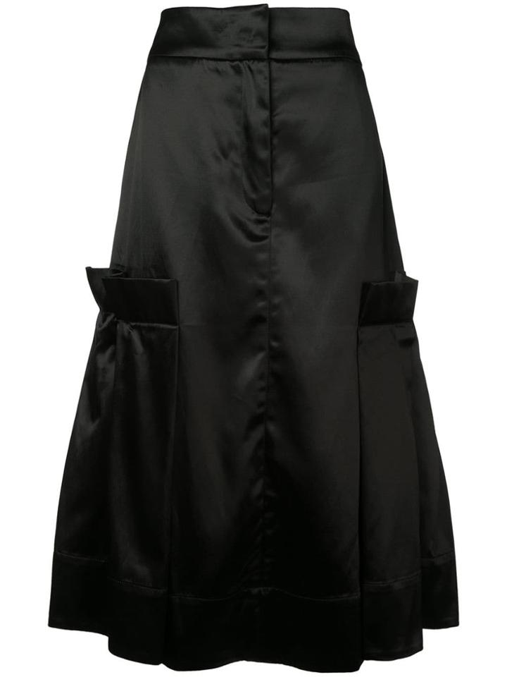 Phoebe English Satin Flared Skirt - Black