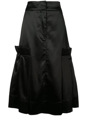 Phoebe English Satin Flared Skirt - Black