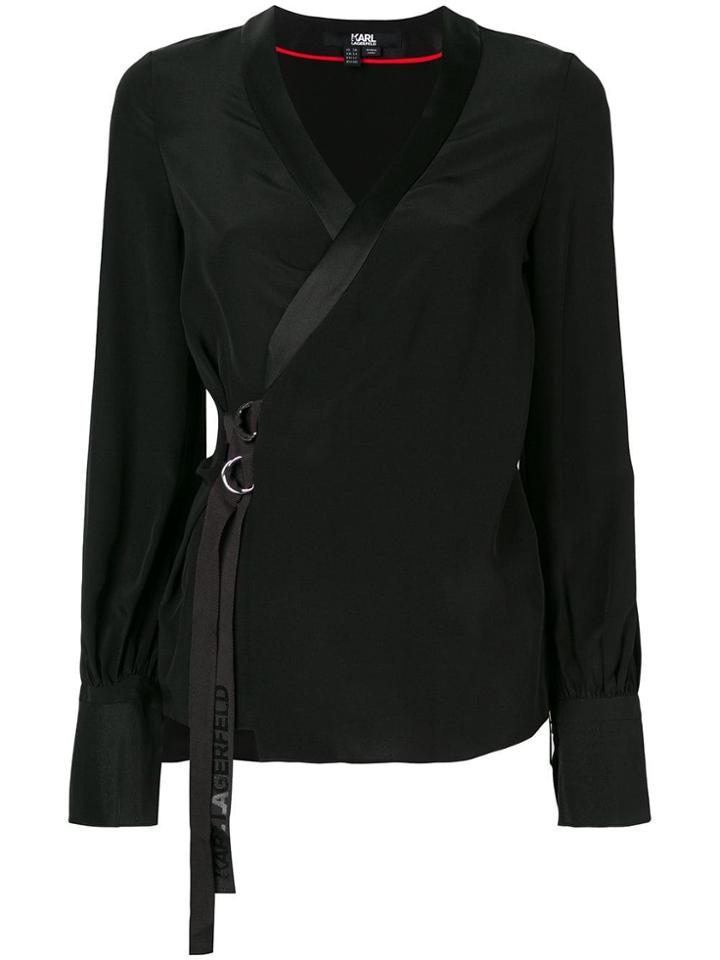 Karl Lagerfeld Logo Trim Wrap Blouse - Black