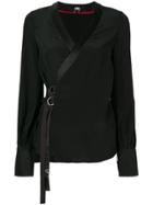 Karl Lagerfeld Logo Trim Wrap Blouse - Black