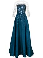 Oscar De La Renta Embellished Flared Gown - Blue