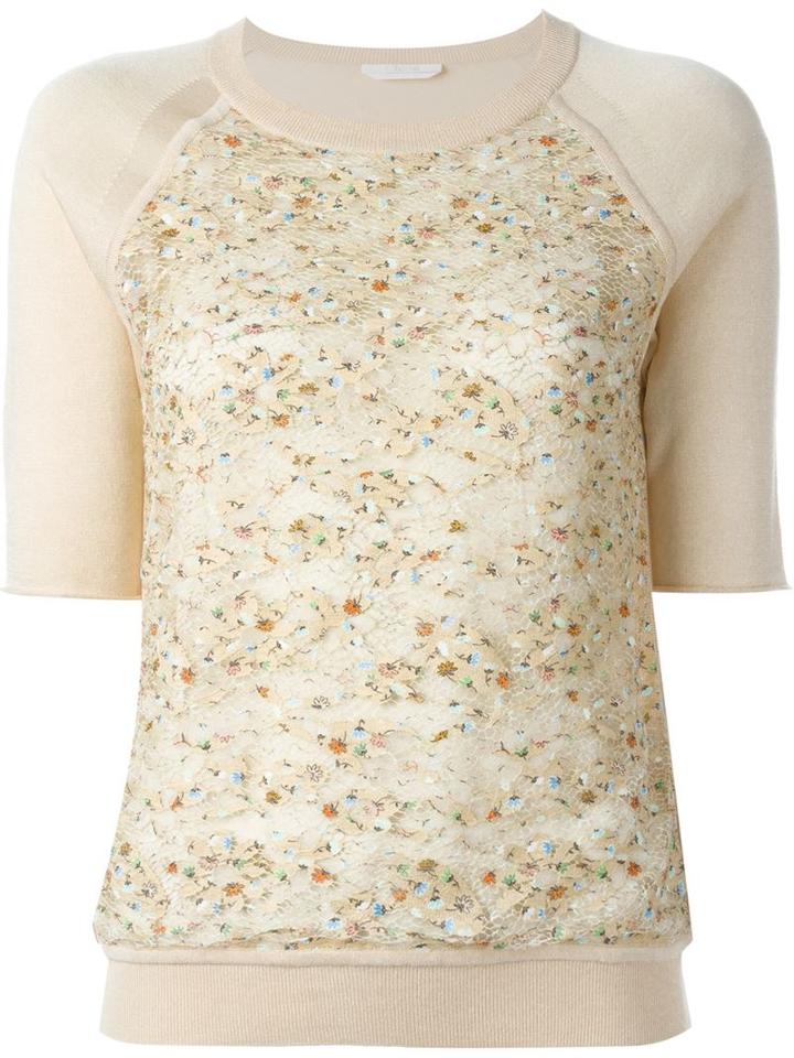 Chloé Half Sleeve Jumper, Women's, Size: Large, Nude/neutrals, Silk/cotton/polyester