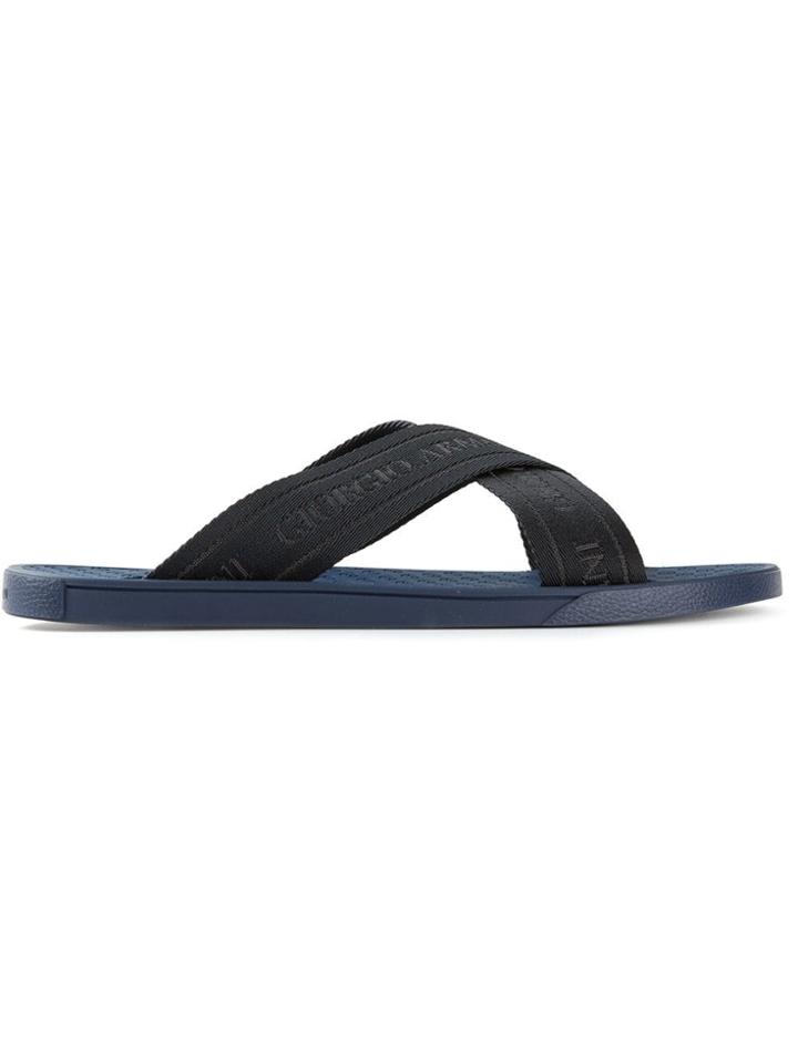 Giorgio Armani Logo Crossed Sandals - Black