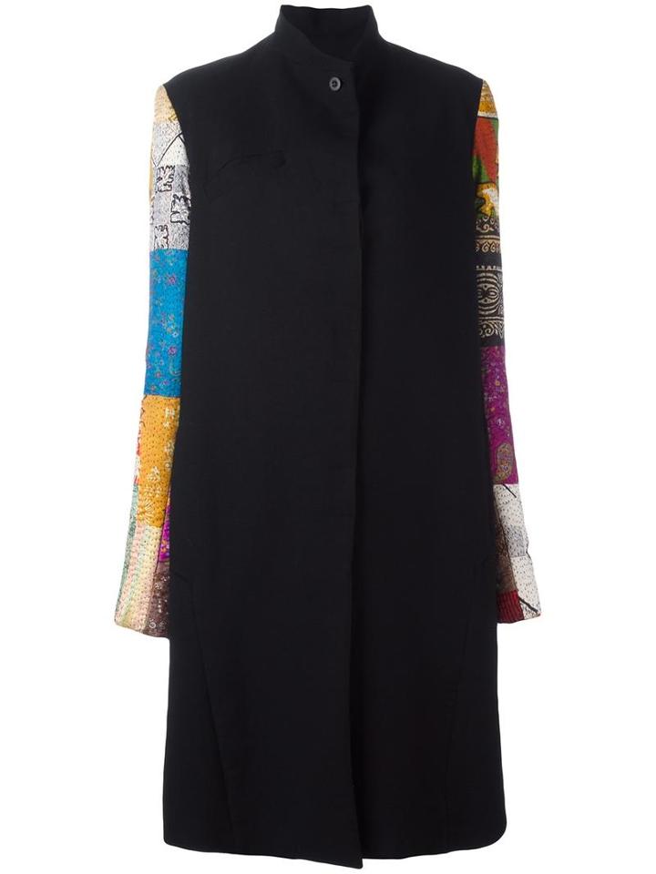 Aodress Patterned Sleeves Coat, Women's, Size: Small, Black, Wool