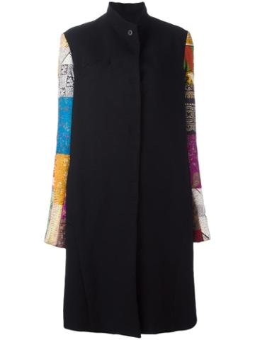 Aodress Patterned Sleeves Coat, Women's, Size: Small, Black, Wool