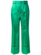 Gucci - Duchesse Wide Leg Cuffed Trousers - Women - Silk/acetate - 40, Green, Silk/acetate