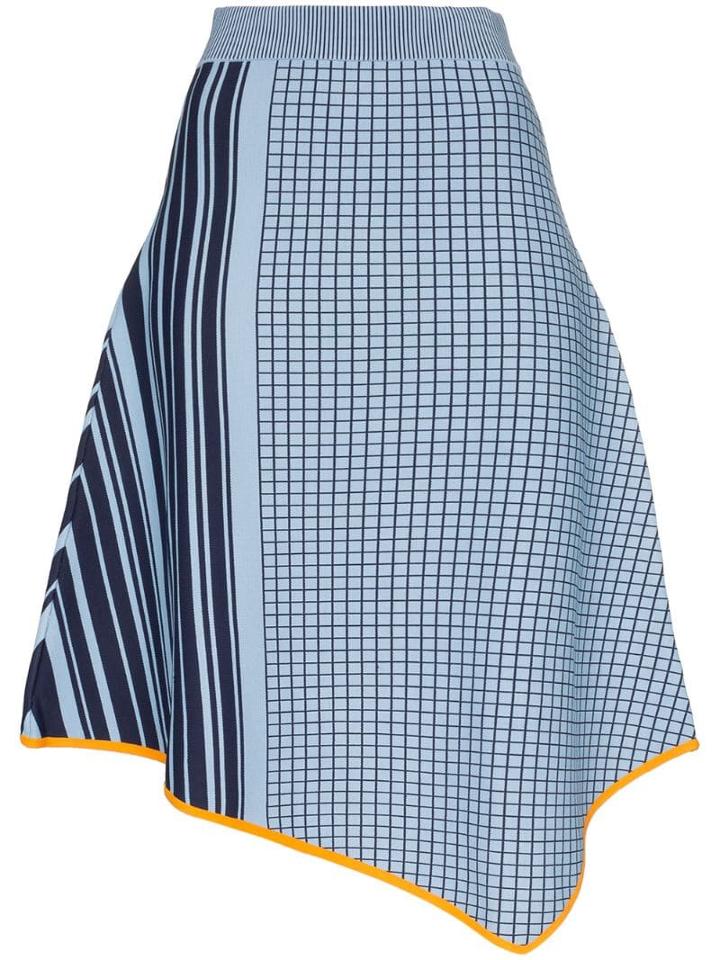 I-am-chen Check-panel Knitted Asymmetric Skirt - Blue
