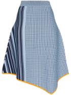I-am-chen Check-panel Knitted Asymmetric Skirt - Blue