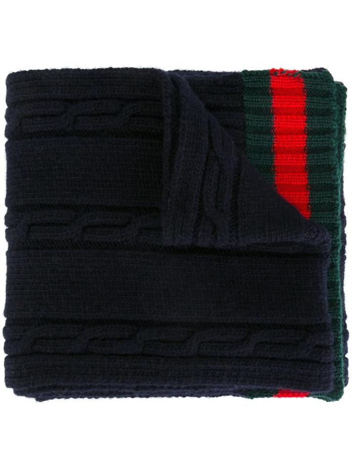 Gucci Web Trim Scarf, Women's, Blue, Wool