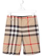 Burberry Kids New Classic Check Shorts, Boy's, Size: 14 Yrs, Nude/neutrals