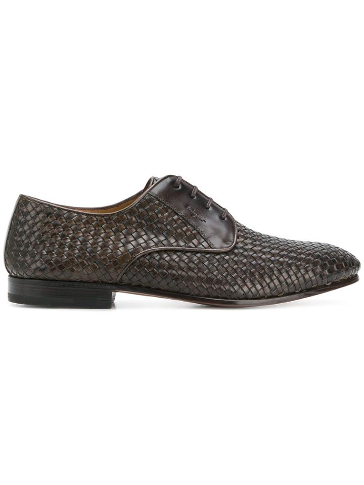 Salvatore Ferragamo Woven Derby Shoes - Brown