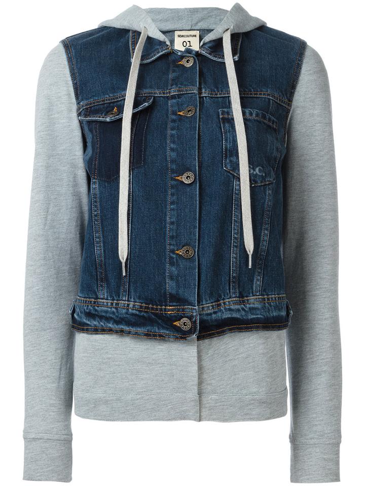 Semicouture Denim Layered Zipped Hoody, Size: 42, Blue, Cotton
