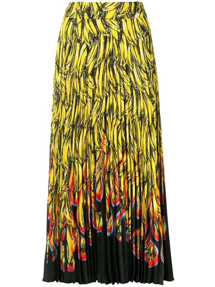 Prada Banana Print Pleated Skirt - Yellow & Orange