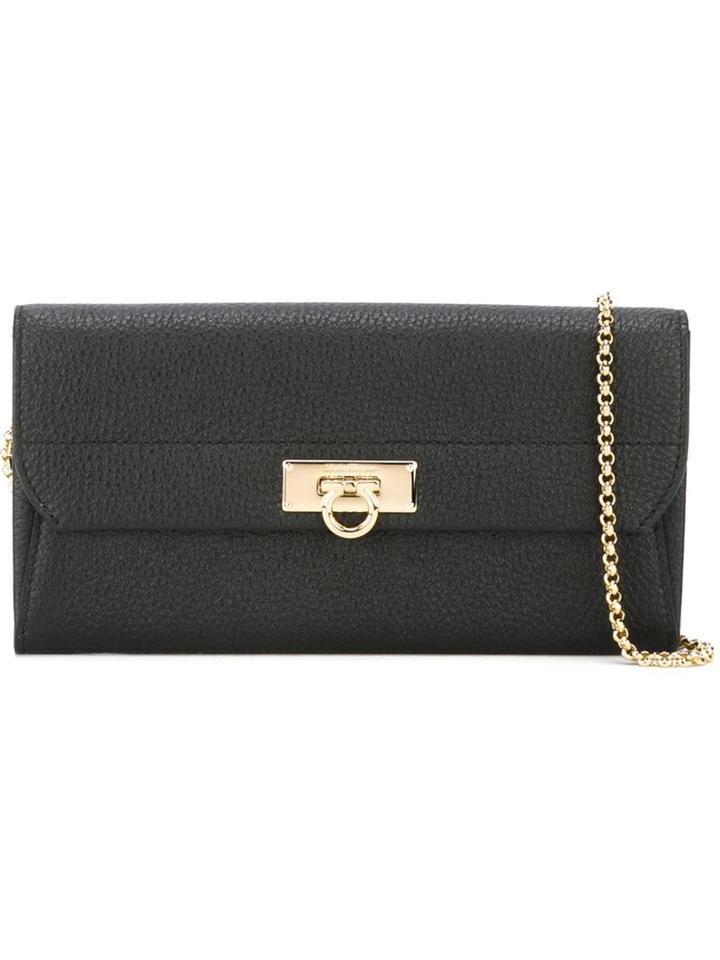 Salvatore Ferragamo Gancio Flap Clutch, Women's, Black