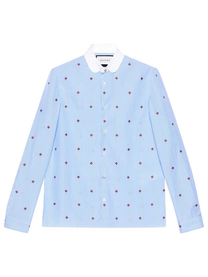 Gucci Bee Fil Coupé Cambridge Shirt - Blue