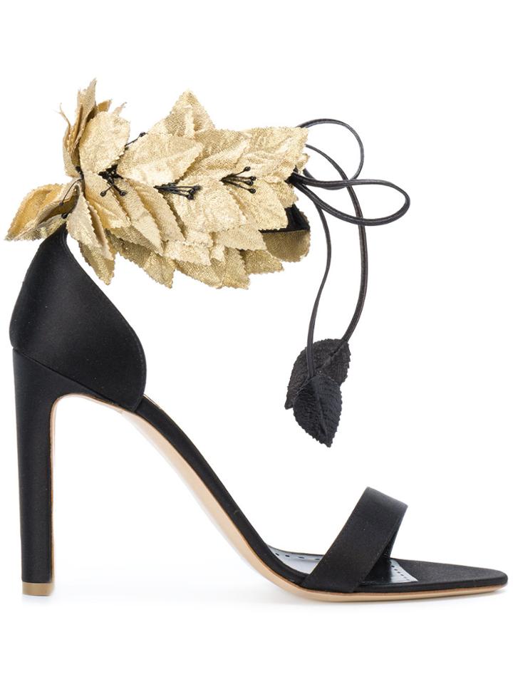 Rupert Sanderson Leafy Ankle Strap Sandals - Black
