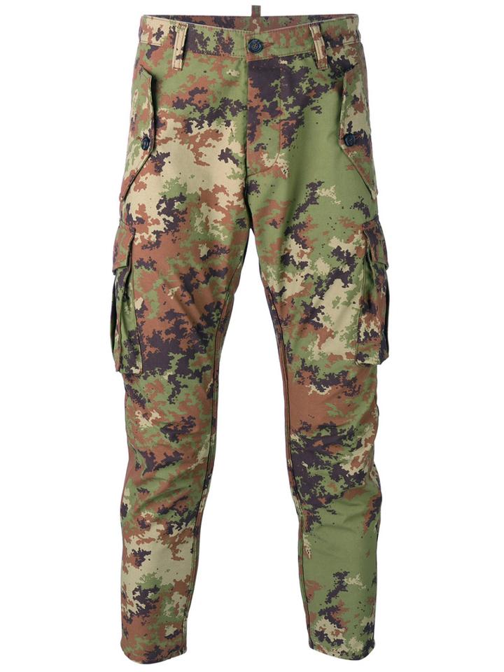 Dsquared2 Camouflage Tapered Trousers, Men's, Size: 50, Green, Cotton/polyamide