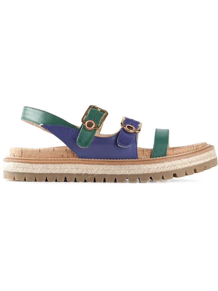L Autre Chose Buckled Strappy Sandals, Women's, Size: 39, Blue, Cork/calf Leather/rubber/straw