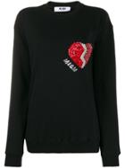 Msgm Long Sleeved Embellished-heart Sweater - Black