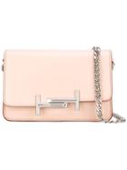 Tod's Double T Crossbody Bag, Women's, Pink/purple, Calf Leather/metal/polyester/leather