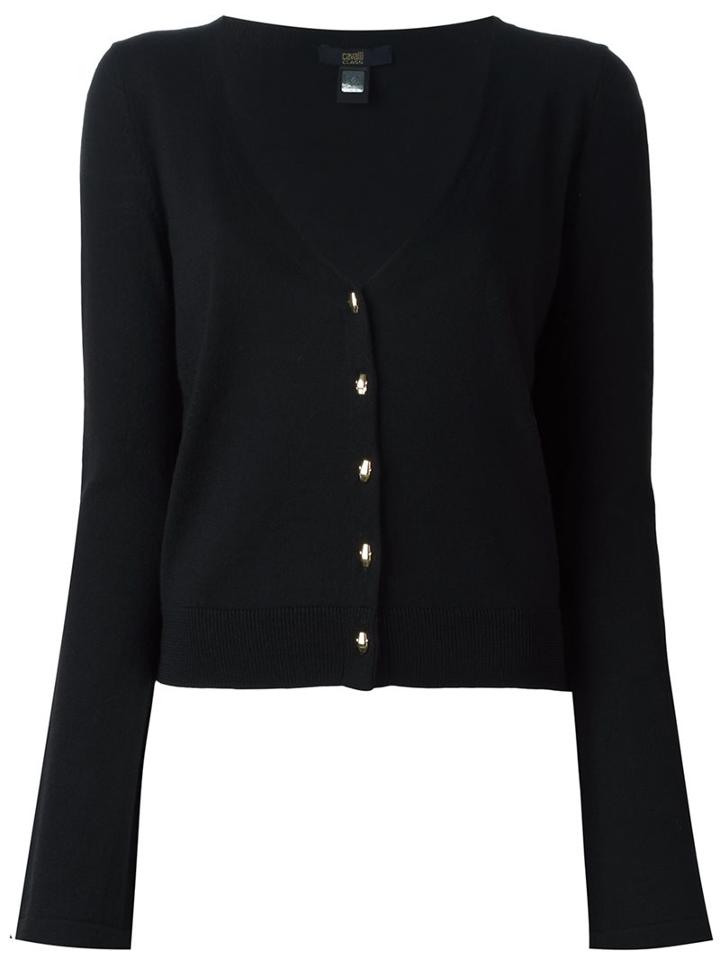 Cavalli Class Cropped V-neck Cardigan, Women's, Size: 42, Black, Virgin Wool